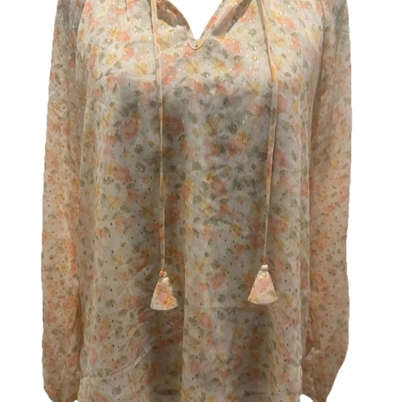 Haver & Blair London Multicolor/Sparkly/Lined Blouse, Ruffles & Tie, Large, NWT - Picture 9 of 16